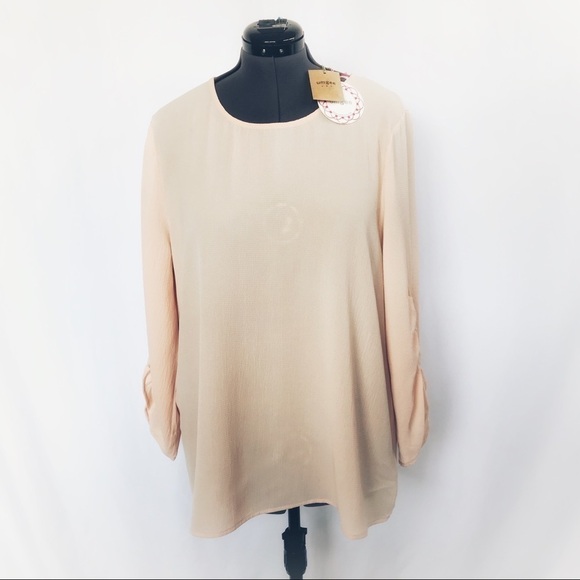 💜Umgee Light Peach Semi Sheer Blouse Top - Picture 1 of 9